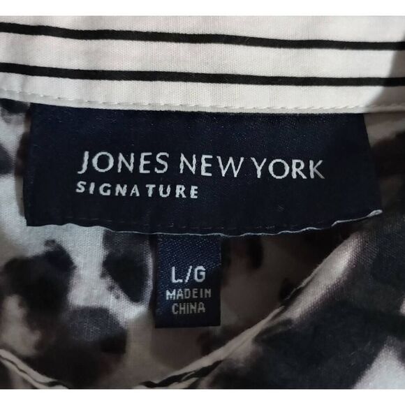 Jones New York Shirt Ladies Large Black Button Front Animal Print‎ - Picture 5 of 6